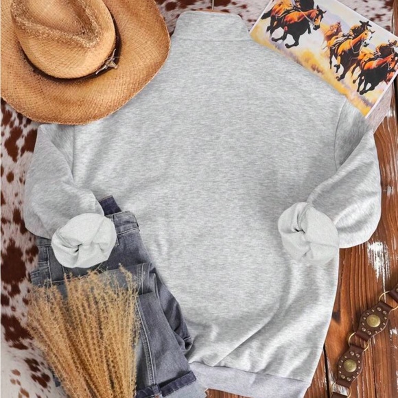 Gray Quarter-Zip Sweater with Horse Print - Picture 7 of 8